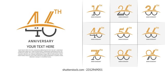 conjunto de años logotipo naranja y negro con swoosh para un evento de celebración especial