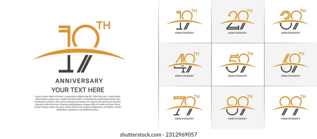 conjunto de años logotipo naranja y negro con swoosh para un evento de celebración especial