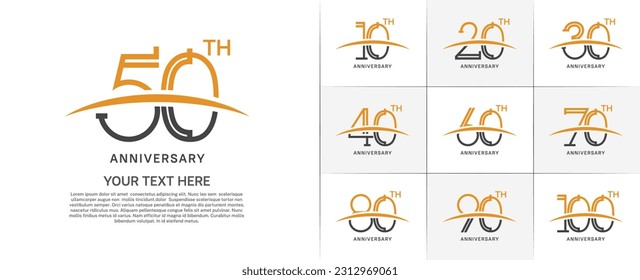 set of anniversary logotype orange and black color with swoosh for special celebration event