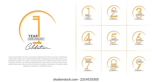 set of anniversary logotype orange and black color with handwriting for special celebration event