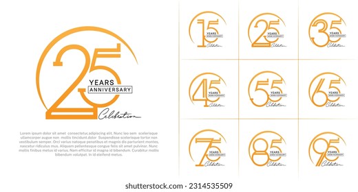 set of anniversary logotype orange and black color with handwriting for special celebration event