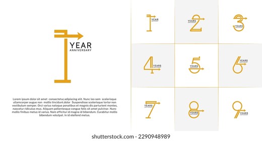 set of anniversary logotype orange color with arrow for special celebration event