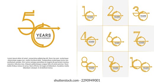 set of anniversary logotype orange color with arrow for special celebration event