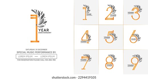 set of anniversary logotype orange color with black ornament for special celebration event