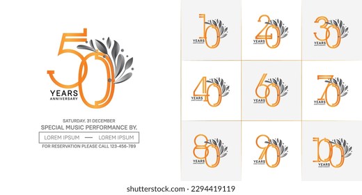 set of anniversary logotype orange color with black ornament for special celebration event
