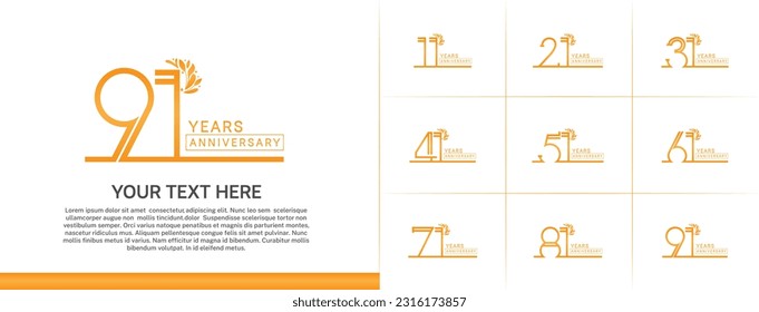 set of anniversary logotype orange color with ornament for special celebration event