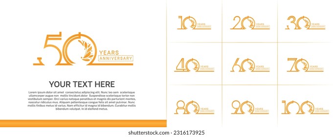 set of anniversary logotype orange color with ornament for special celebration event