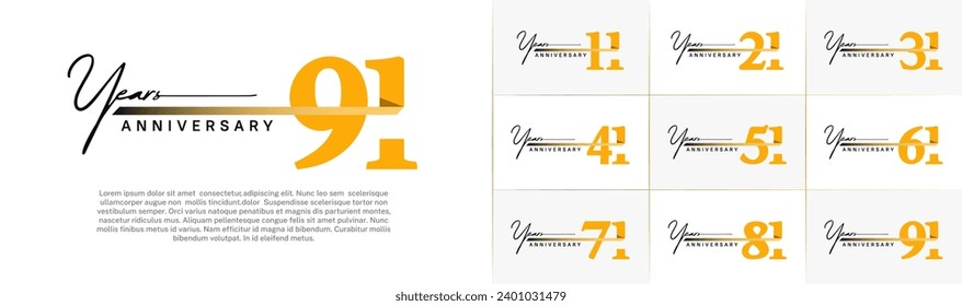 Set of Anniversary Logotype orange color with ribbon can be use for special day celebration