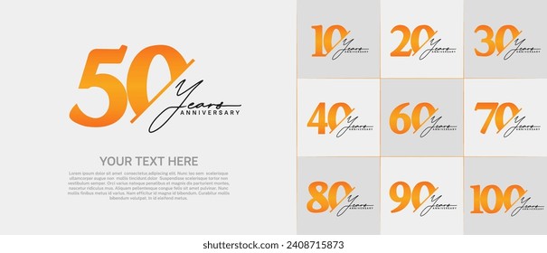 Set of Anniversary Logotype orange color with black calligraphy can be use for special day celebration