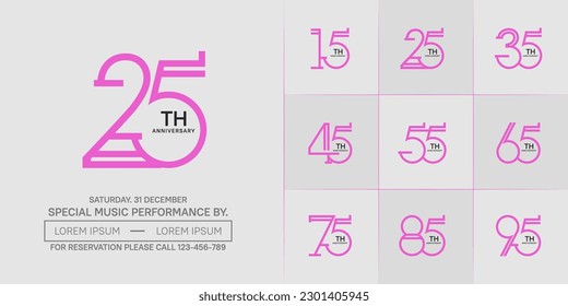 set of anniversary logotype pink and black color for special celebration event