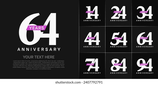 Set of Anniversary Logotype with pink ribbon, white color can be use for special day celebration