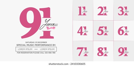 Set of Anniversary Logotype with pink ribbon, pink color can be use for special day celebration