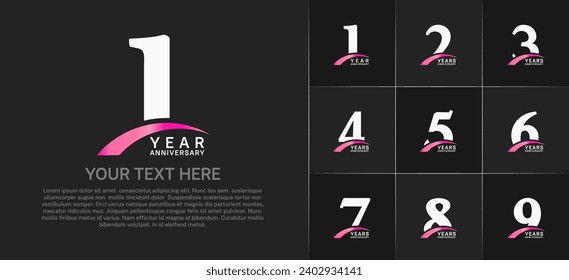 Set of Anniversary Logotype with pink swoosh, white color can be use for special day celebration