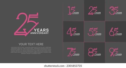 set of anniversary logotype pink and white color for special celebration event