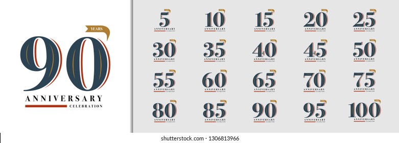 Set of anniversary logotype. Premium anniversary celebration emblem design for company profile, booklet, leaflet, magazine, brochure, invitation or greeting card. Vector illustration.