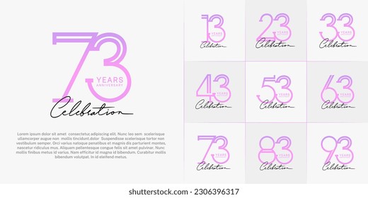 set of anniversary logotype purple color and black calligraphy for special celebration event