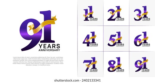 Set of Anniversary Logotype purple color with gold ribbon can be use for special day celebration