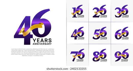 Set of Anniversary Logotype purple color with gold ribbon can be use for special day celebration