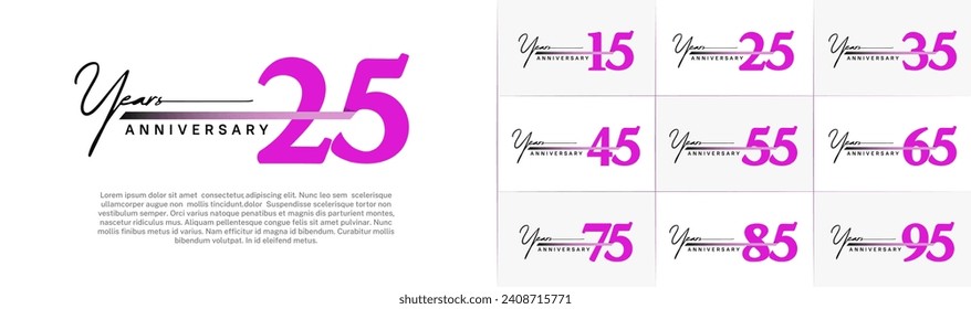 Set of Anniversary Logotype purple color with ribbon can be use for special day celebration