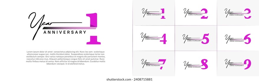 Set of Anniversary Logotype purple color with ribbon can be use for special day celebration