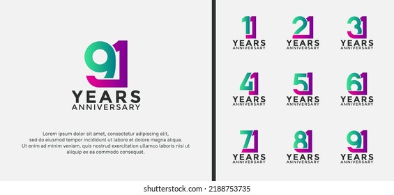 set of anniversary logotype purple and green color on white background for celebration moment