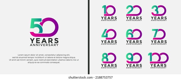set of anniversary logotype purple and green color on white background for celebration moment