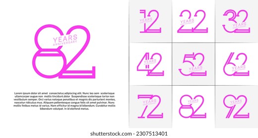 set of anniversary logotype purple and pink color for special celebration event