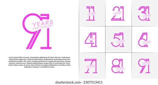 set of anniversary logotype purple and pink color for special celebration event