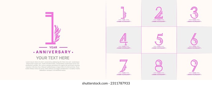 set of anniversary logotype purple and pink color and ornament for special celebration event