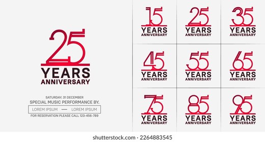 set of anniversary logotype red and black color for special celebration event