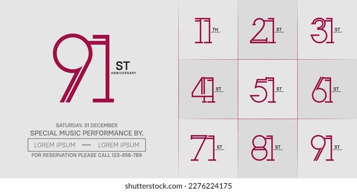 set of anniversary logotype red and black color for special celebration event