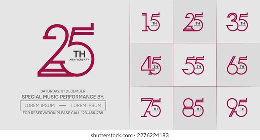 set of anniversary logotype red and black color for special celebration event