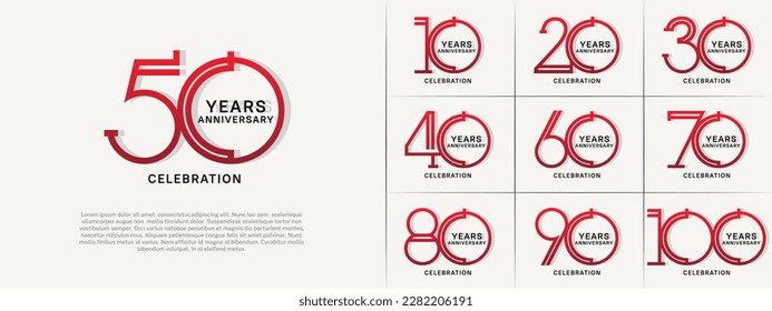 set of anniversary logotype red and black color for special celebration event