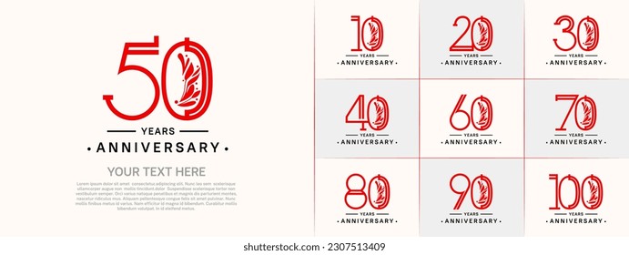 set of anniversary logotype red and black color and ornament for special celebration event