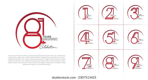 set of anniversary logotype red and black color with handwriting for special celebration event