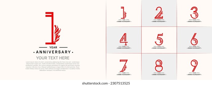 set of anniversary logotype red and black color and ornament for special celebration event