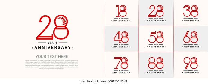 set of anniversary logotype red and black color and ornament for special celebration event