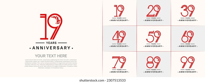 set of anniversary logotype red and black color and ornament for special celebration event