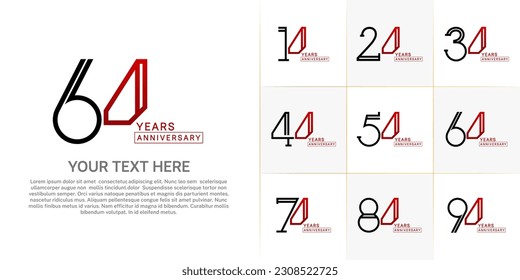juego de años de logotipo de color rojo y negro para evento de celebración especial
