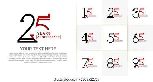 set of anniversary logotype red and black color for special celebration event