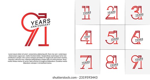 set of anniversary logotype red and black color for special celebration event
