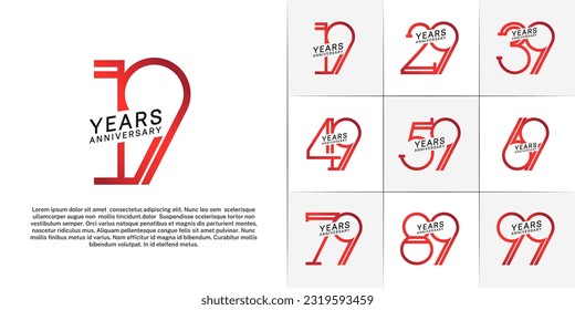 juego de años de logotipo de color rojo y negro para evento de celebración especial