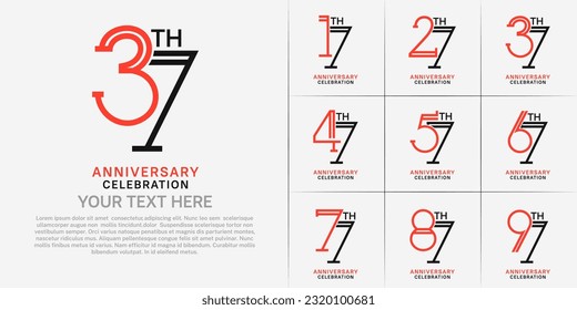juego de años de logotipo de color rojo y negro para evento de celebración especial