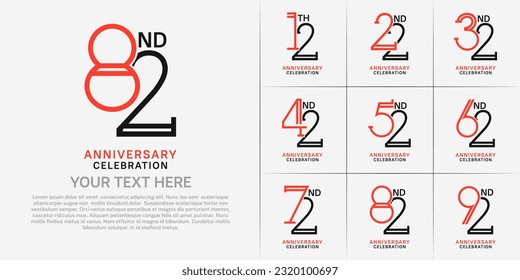 set of anniversary logotype red and black color for special celebration event