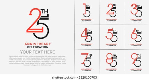 set of anniversary logotype red and black color for special celebration event