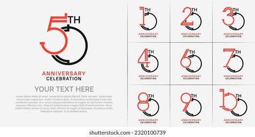 set of anniversary logotype red and black color for special celebration event