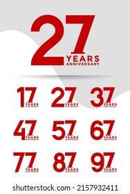 Set of Anniversary logotype and red color with white background for celebration