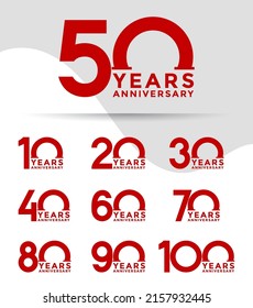 Set of Anniversary logotype and red color with white background for celebration