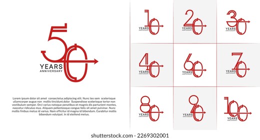 set of anniversary logotype red color with arrow for special celebration event