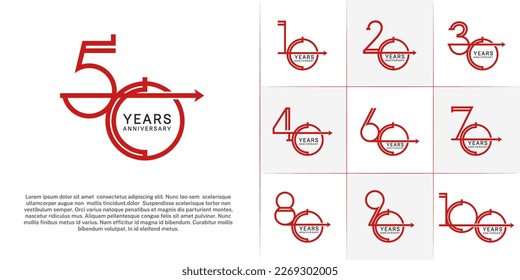 conjunto de color rojo del logotipo del aniversario con flecha para evento de celebración especial
